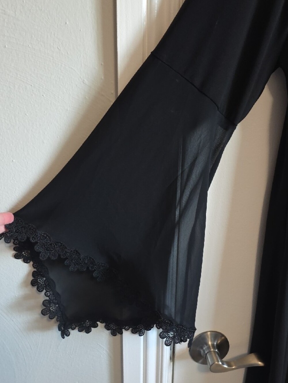 MSK Black V-Neck Bell Sleeve Dress with Lace Trim - Picture 5 of 5